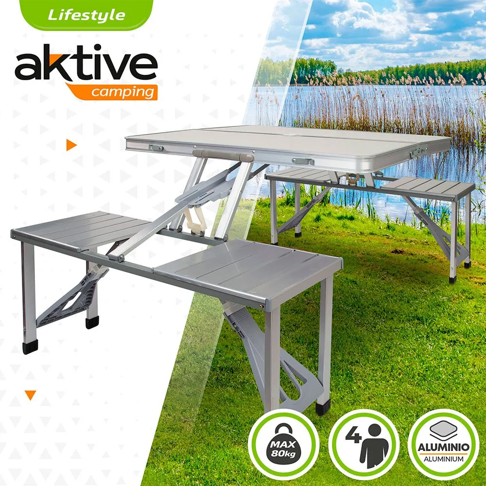 Aktive Folding Camping Table With Benches 139x82x67 Cm 4 Aktive Folding Camping Table With Benches 139x82x67 Cm - Image 2