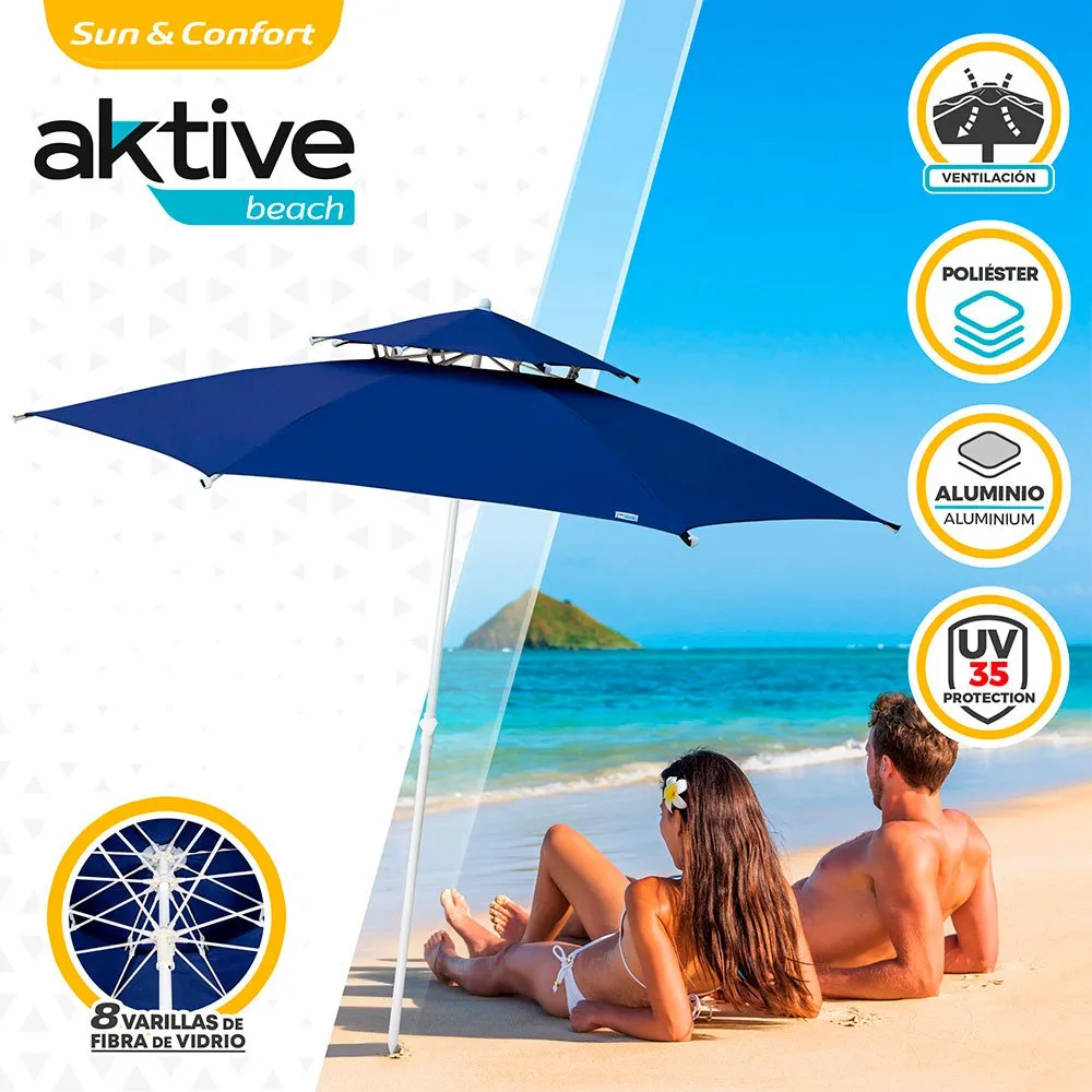 Aktive Octagonal Parasol 280 Cm Metal Pole With Double Roof And UV30 Protection 4 Aktive Octagonal Parasol 280 Cm Metal Pole With Double Roof And UV30 Protection - Image 2